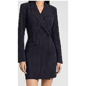 J.G. Hook Double Breasted Pinstripe Navy Suit Dress Jacket Long Blazer Size 14